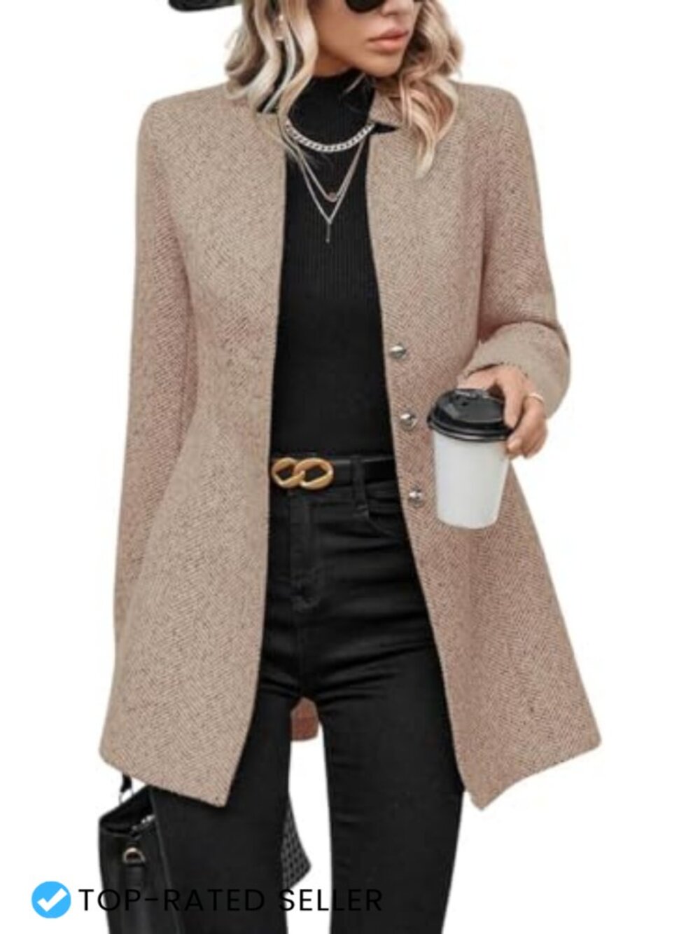 Wool Blend Pea Coat Single Breasted Notch Collar Mid Long Winter Jacket